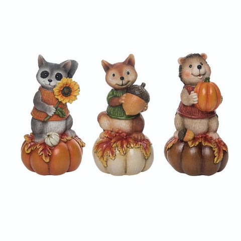 Resin Critter & Pumpkin Figurine