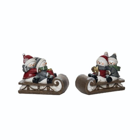 Resin Snowman Sledding Figurine