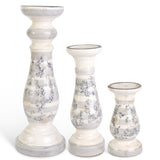 Ceramic Cream Crackle Gray Floral Candleholder