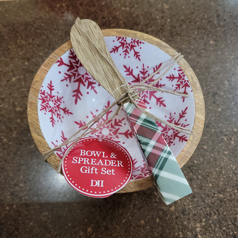 Snowflakes Enamel Wood Bowl Spreader Set