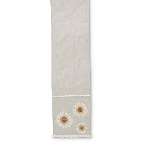 Tan Linen Table Runner With Embroidered Sunflowers