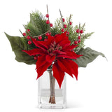 Poinsettia & Pine Premade in Glass Vase