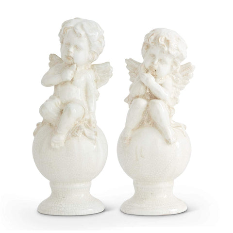 Cream Crackle Ceramic Cherubs