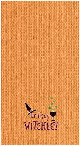Drink Up Witches! Embroidered Waffle Weave Kitchen Towel