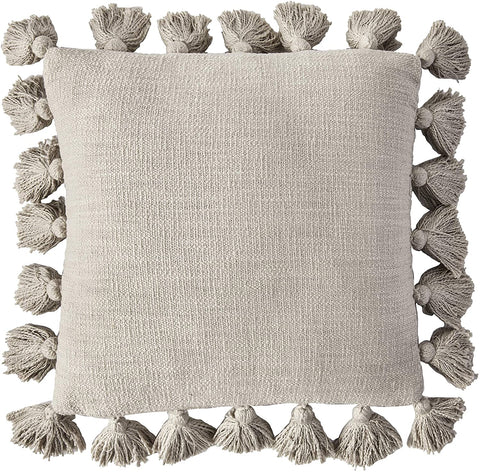18" Square Cotton Pillow w/Tassels, Grey