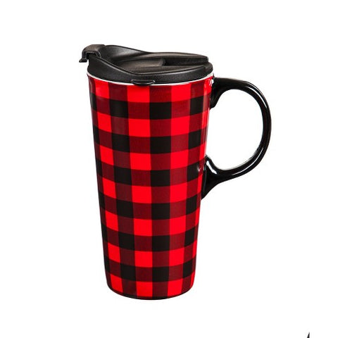 Ceramic Travel Cup "Tartan" Pattern