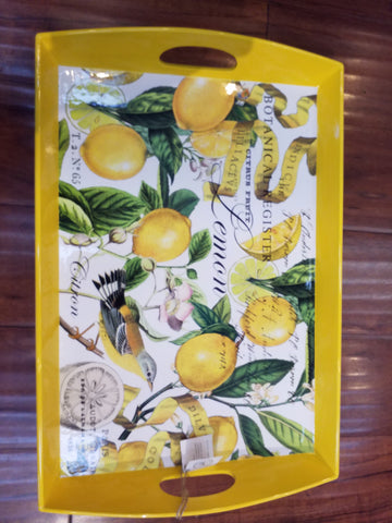 Lemon Basil Decoupage Wood Tray - Large