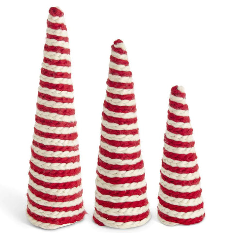 Red & Cream Braided Yarn Cone Tree