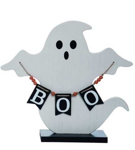 Plywood Ghost with "Boo" Banner