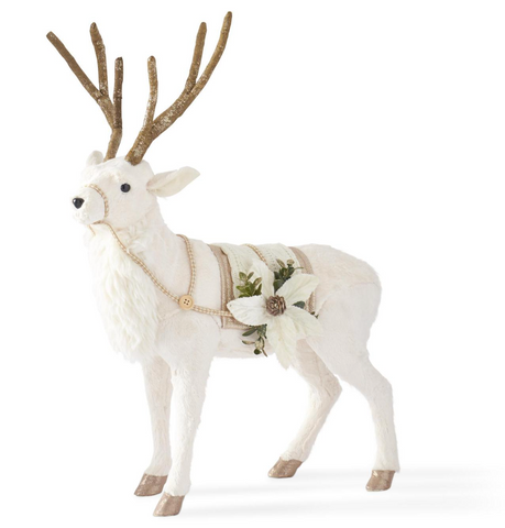Cream Deer w/Knit Saddle & Gold Antlers