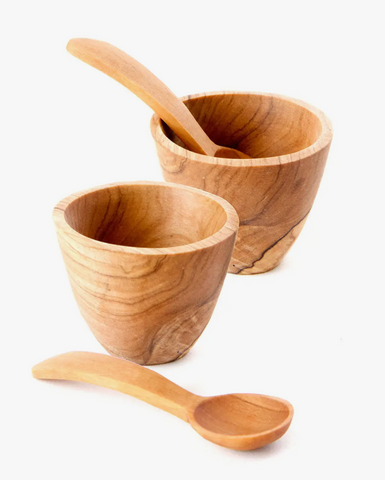Wild Olive Wood Salt & Pepper Cups S/2