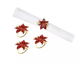 Red Poinsettia Napkin Ring S/4