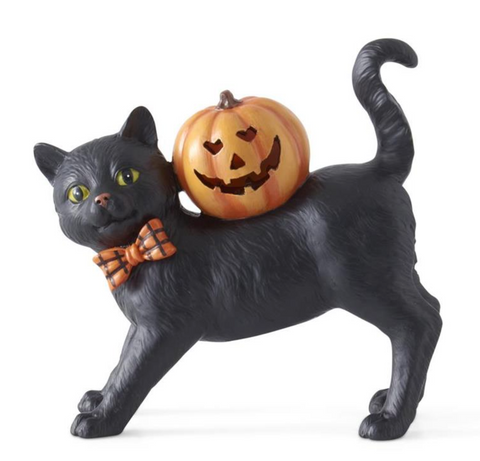 6.75" Black Resin Cat w/Bow Tie & LED Jack