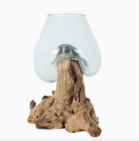 Extra Large Molten Glass Bowl on Root Wood Stand