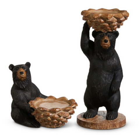 Black Bear with Pinecone Candle Holders (2 Variants)