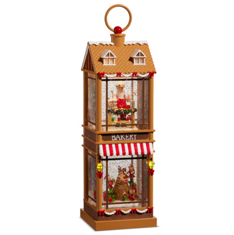 Santa and Elves Lighted Water Two Story Bakery
