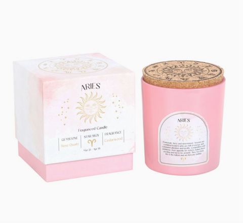 Aries Cedarwood Zodiac Crystal Candle