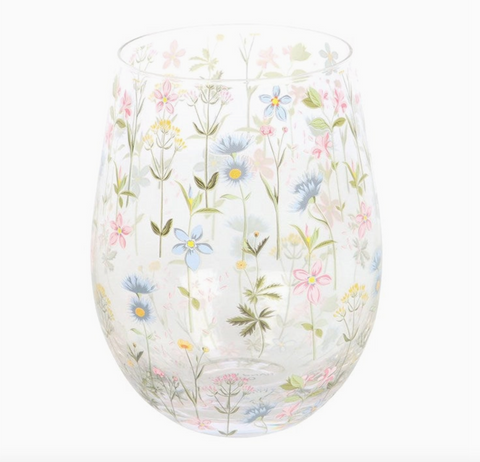 Floral Print Stemless Glass