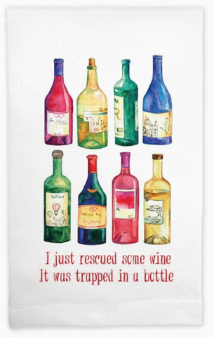 "Rescued Some Wine" Huck Towel