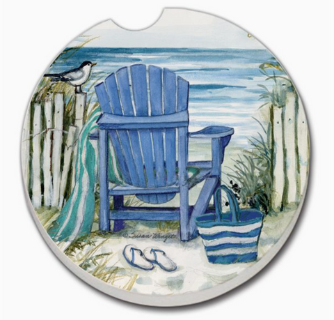 "By the Sea Chair" Absorbent Stone Car Coaster