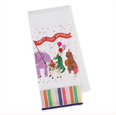 Animal Parade Embellished Dishtowel