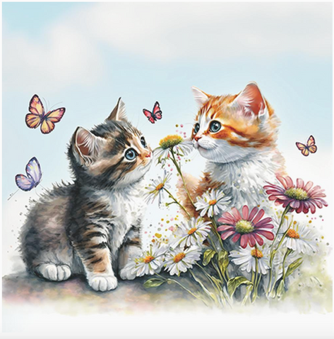 Bev- Kittens in Flower Field By Ambiente