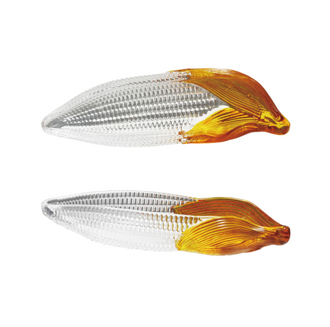 Hand-Painted Glass Corn Shaped Dish, Amber Color & Clear