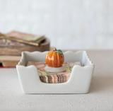 Stoneware Scalloped Cocktail Napkin Holder with Weight