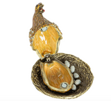 Enameled Metal Hen On Nest Shaped Trinket Box w/ Jewels