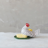 Hand-Painted Vintage Reproduction Hen Shaped Butter Dish with Chicks