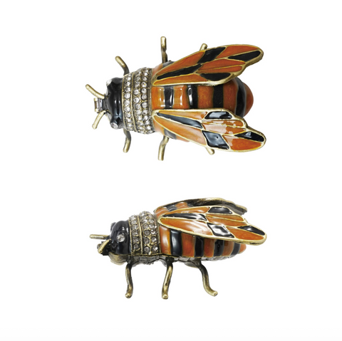 Enameled Metal Bee Shaped Trinket Box w/ Jewels