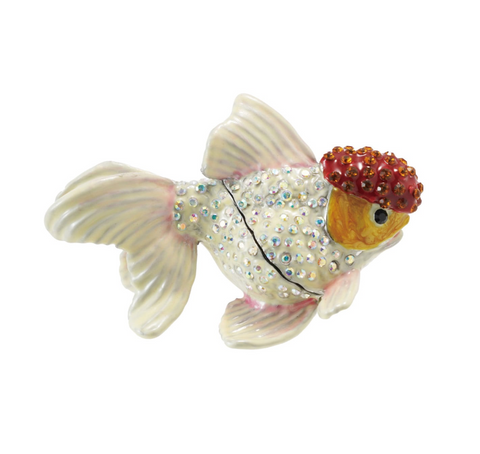 Enameled Metal Goldfish Shaped Trinket Box w/ Jewels