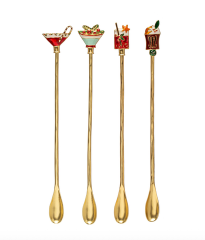 9"L Zinc Alloy Cocktail Spoon, 4 Styles