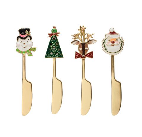 5"L Zinc Alloy Canape Knife w/ Enameled Holiday Icon Handle, 4 Styles