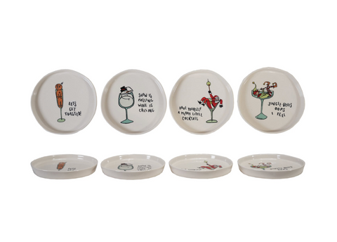 Stoneware Plate with Holiday Icon & Tipsy Saying, 4 Styles
