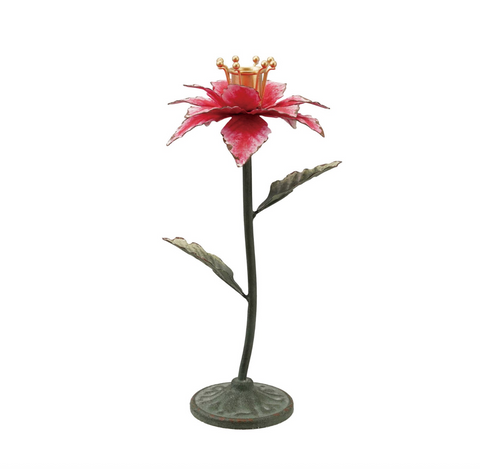 Painted Metal Poinsettia Shaped Taper Holder