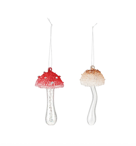 Glass Mushroom Ornament, 2 Colors