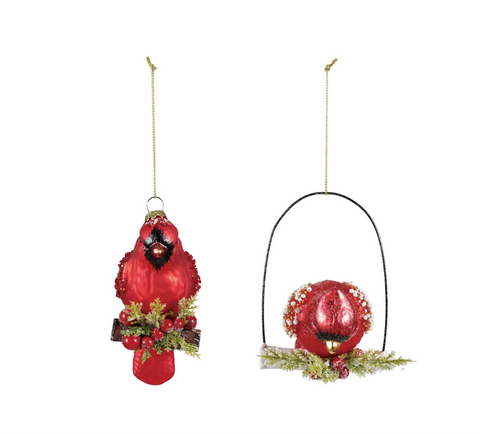 Hand-Painted Mercury Glass Cardinal Ornament