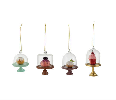 Resin Cake on Pedestal with Glass Cloche Ornament, 4 Styles