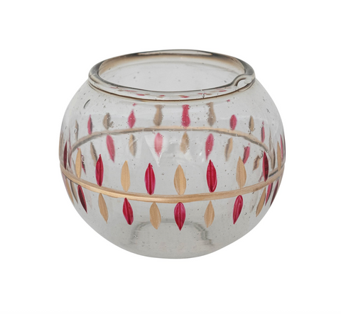 Hand-Painted Seeded Glass Votive Holder