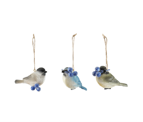 Resin Bird with Berries Ornament, 3 Styles