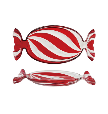 Hand-Painted Glass Candy Shaped Dish with Stripes