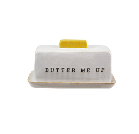 Stoneware Butter Dish w/ Debossed "Butter Me Up"