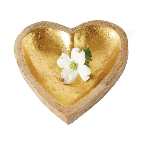 Mango Wood Heart Bowl with Gold Leaf Interior