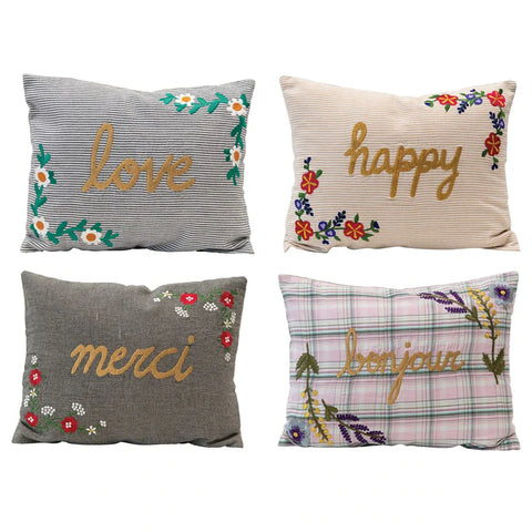 Embroidered Lumbar Pillow