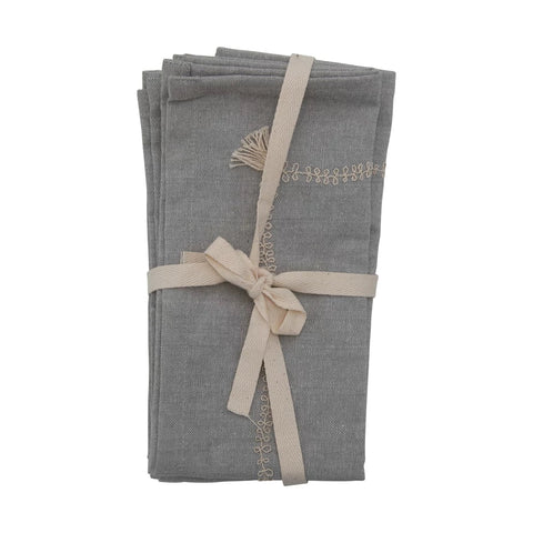 Embroidered Napkins with Tassels, Set of 4