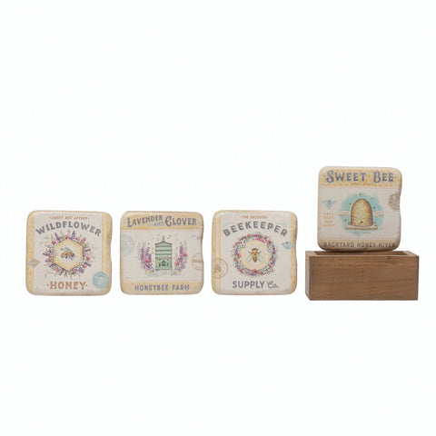 Resin Coasters with Bee/Hive in Wood Box
