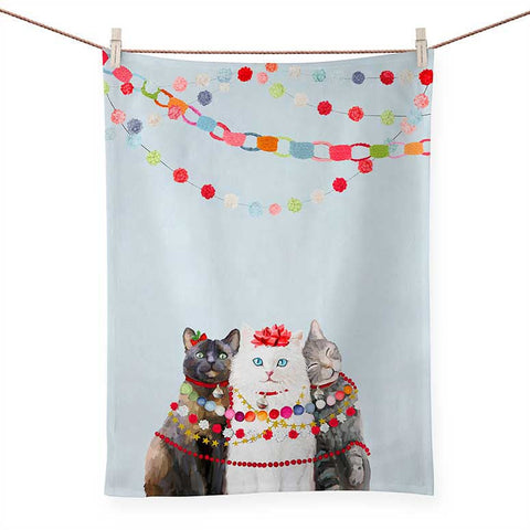 Festive Cat Trio Tea Towel