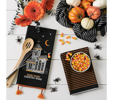 Home Sweet, Haunted Home Embellished Dish Towel