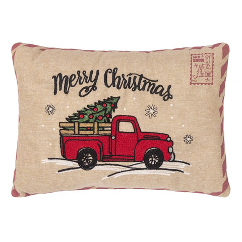 Merry Christmas Retro Truck Pillow